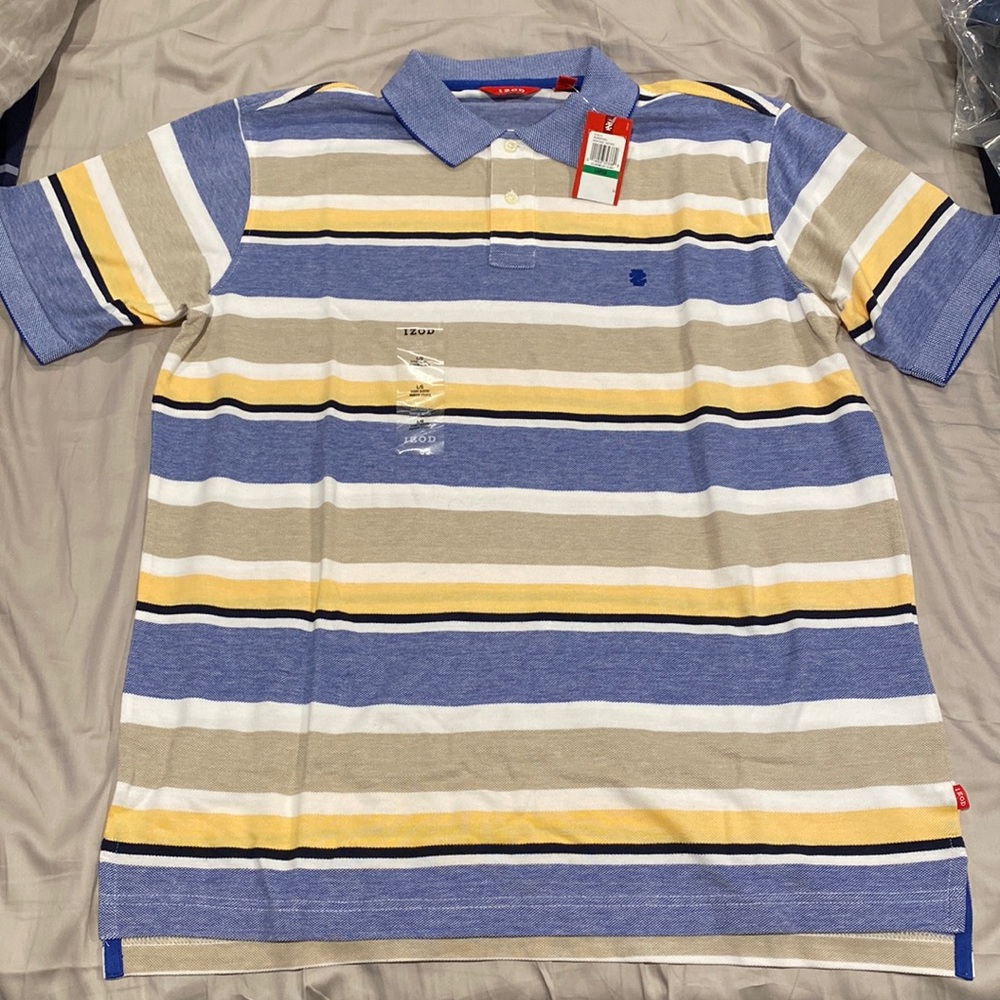 IZOD polo shirt with strips. Size Large